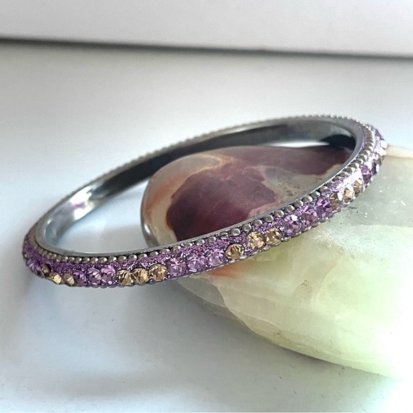 Set of Three Crystal Silver Tone Bangle Bracets - Picture 1 of 11